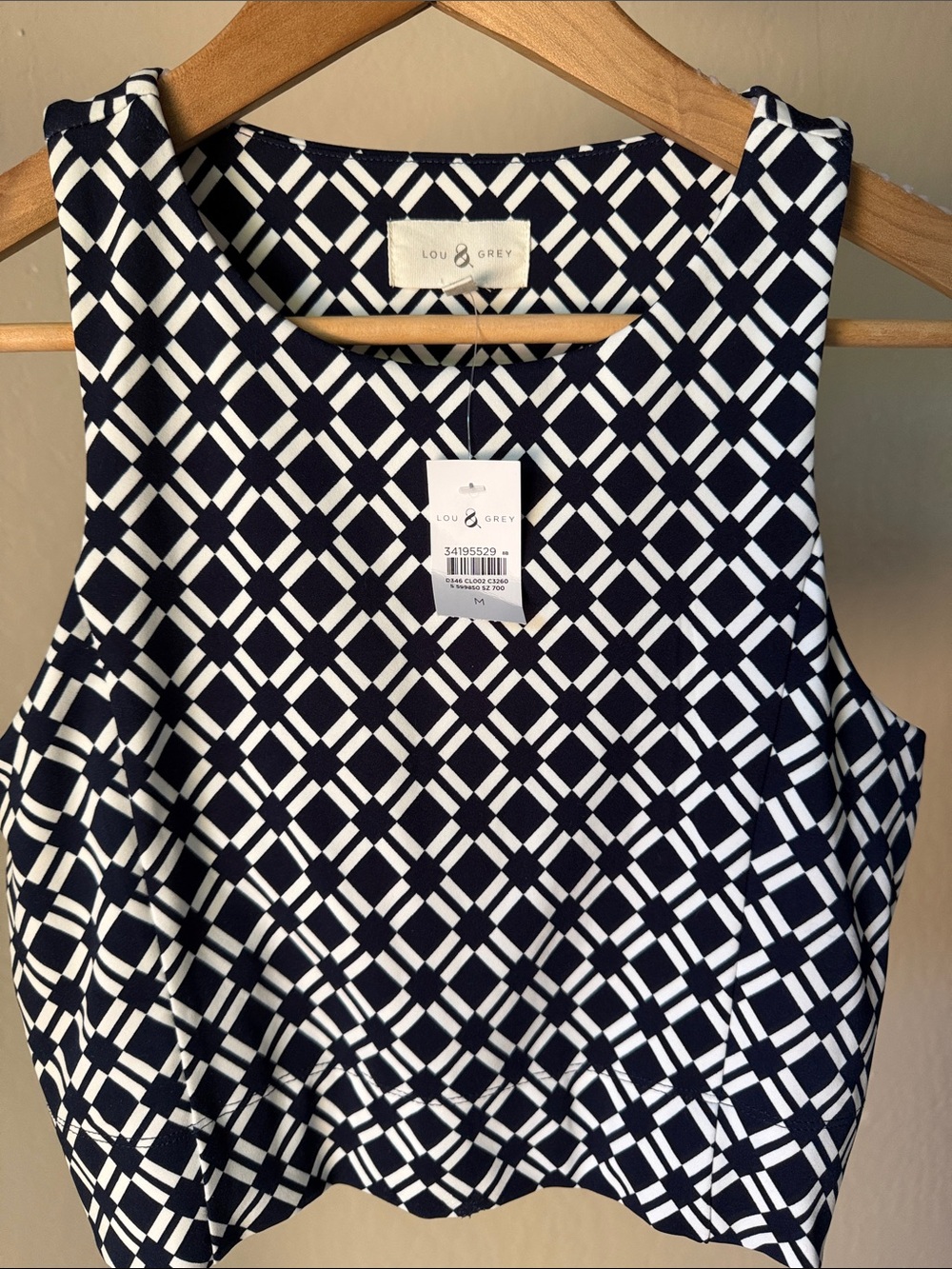 NWT Lou & Grey Navy and White Lattice Sleeveless Top Size M